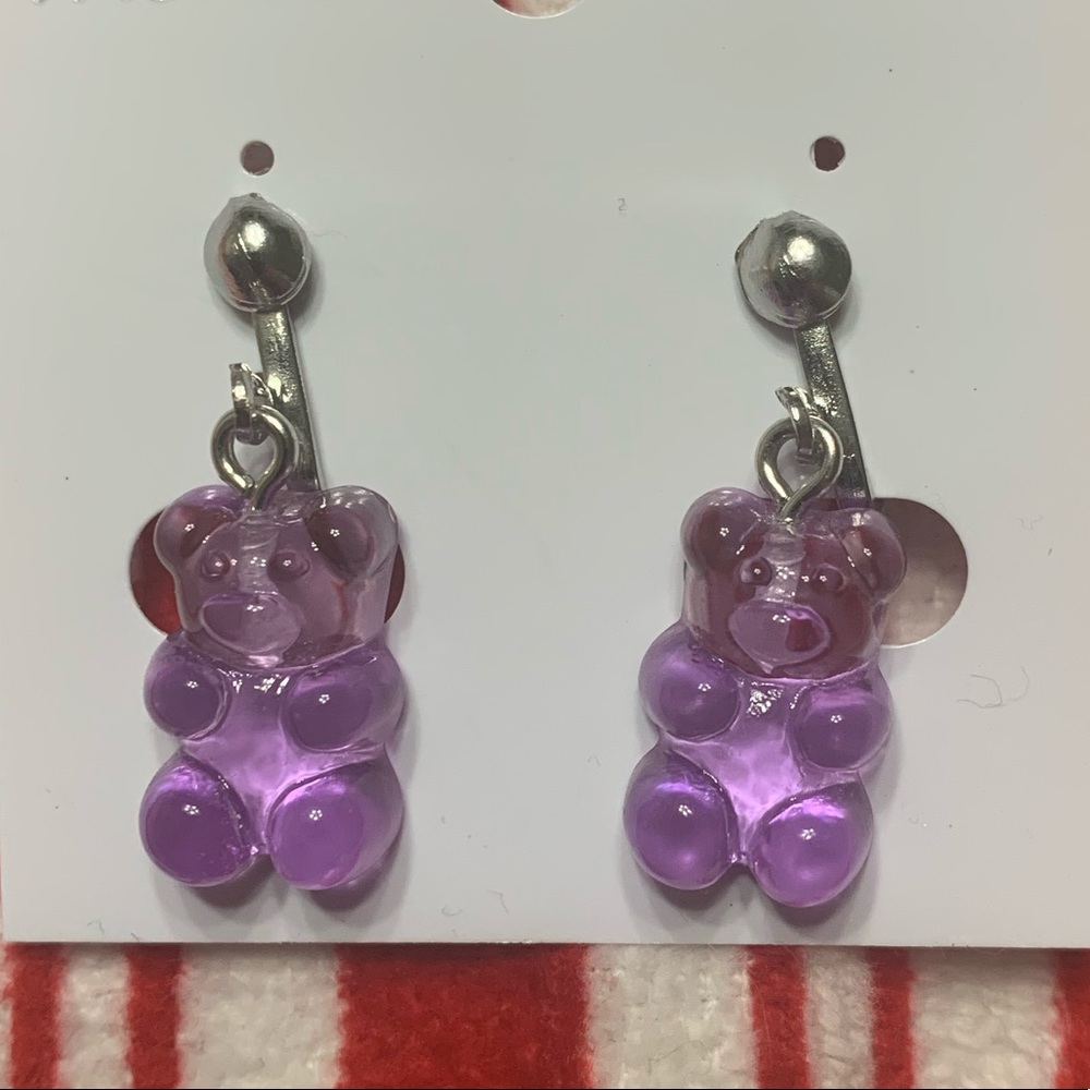Clip on purple gummy bear earrings